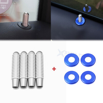Silver+Blue Alloy Bolt-On Door Lock Knob Pin Replace For Mercedes C E GLA Class