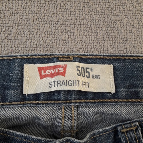 Levis Mens Jeans 31x32 Blue 505 Straight Regular Casual Fit Zip Fly Distressed - Picture 12 of 19