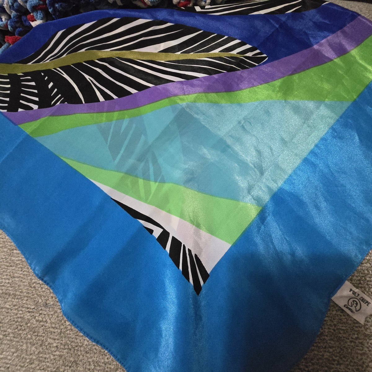 Bright Beautiful Abstract Square Poly Crepe Certa Vintage Scarf  31X31.