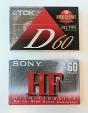 Lot / Two Sony High Fidelity 60 TDK High Output D60 TYPE I Blank Audio Cassettes