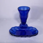 Vintage Anchor Hocking Cobalt Blue Glass Banana Split Boat & Fountain Drink 8 Pc