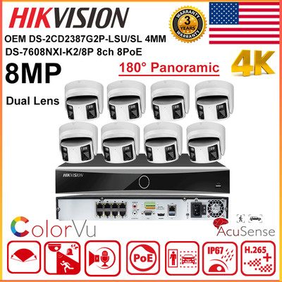 Hikvision 12MP 8ch 8POE CCTV System OEM 8MP 180° Dual Lens ColorVu IP Camera Lot