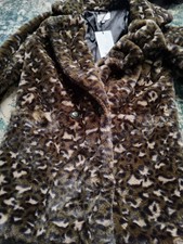 Next X Savannah Miller Khaki Leopard Faux Fur Coat Size Small New