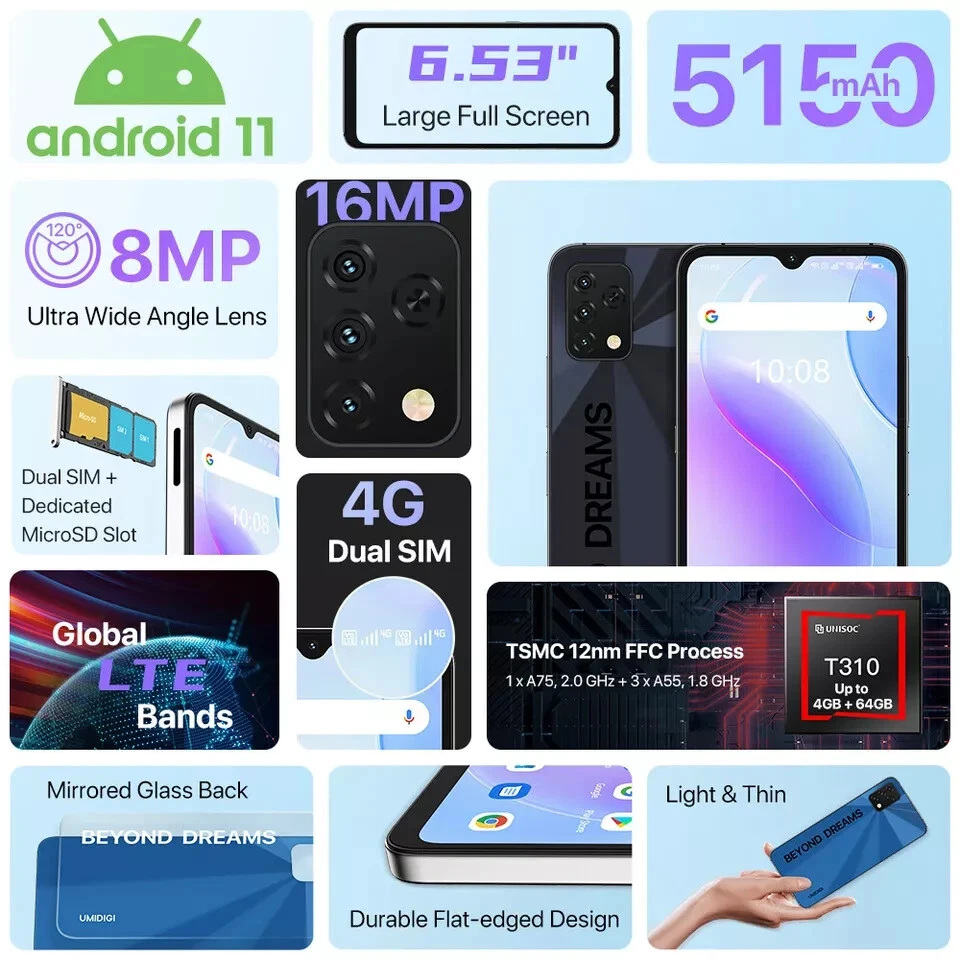 Smartphone UMIDIGI A11S 32GB 6.53"" Android Doble SIM Desbloqueado (AZUL) Foto 2 de 4