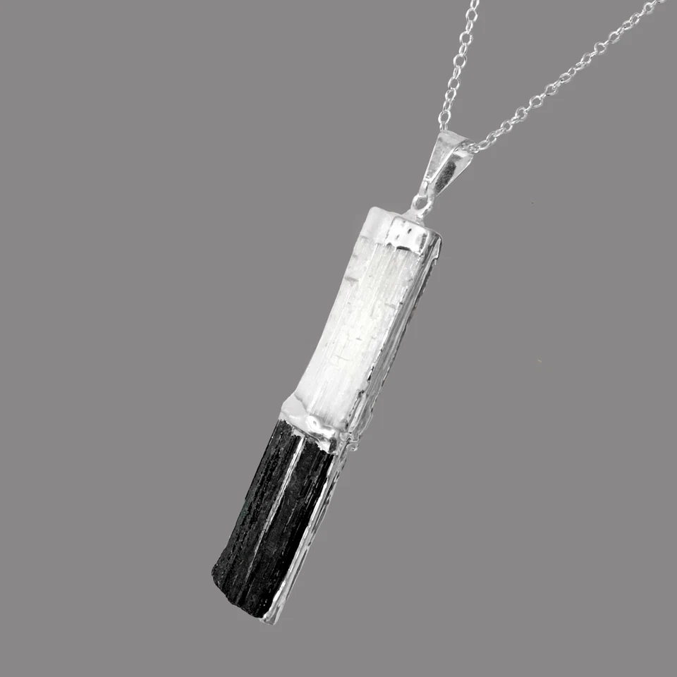 Colgante Chakra Cristal SELENITA Turmalina Negra y Collar Plata de Ley 925 Foto 4 de 4