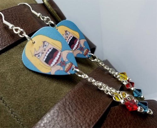 He-Man Guitar Pick Earrings with Swarovski Crystal Dangles - Picture 4 of 4