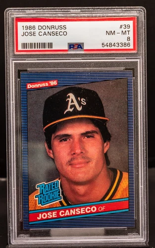 54843386 Jose Canseco 1986 Donruss Baseball #39 Atheltics Rated Rookie PSA 8