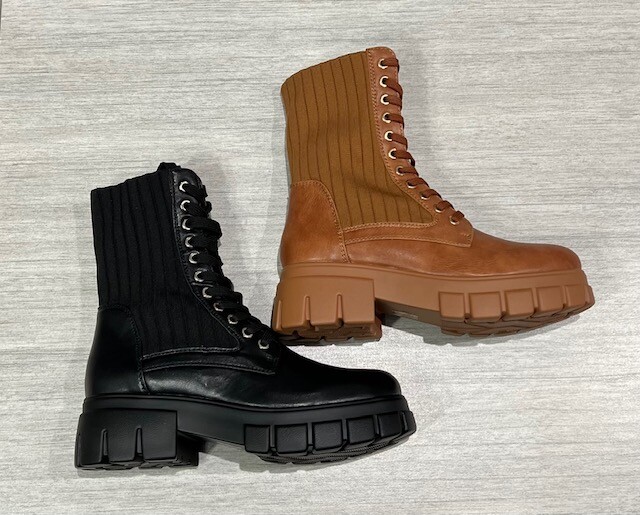 SAOLA Stivaletto donna stringato ecopelle calzino elasticizzato in maglia con suola grossa