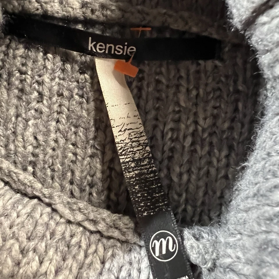 Kensie grey wool blend chunky knit funnel turtleneck pullovers sweater medium - Image 2 of 4