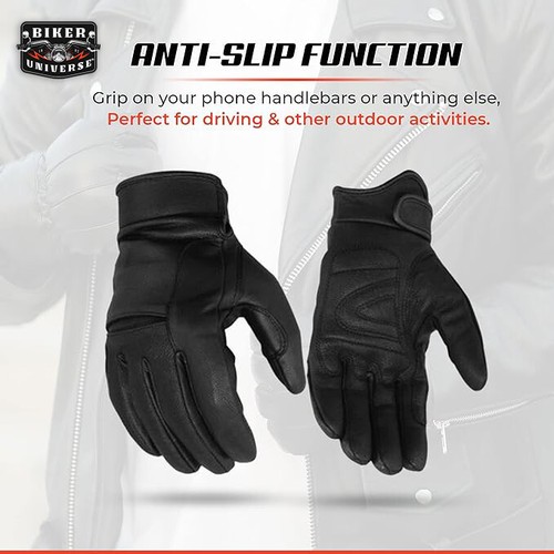 Men's Premium Leather Street Motorcycle Glove Protective Cruiser Biker Gel Glove - Picture 3 of 9