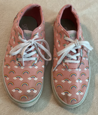 Ladies Pink Vans Size Vans Classic Pink Rainbow Canvas Skate Shoe