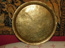 ANTIQUE COPPER ENGRAVED HAND TOOLED MUGHAL RAJ INDIAN SOUTH EAST ASIAN PLATTER