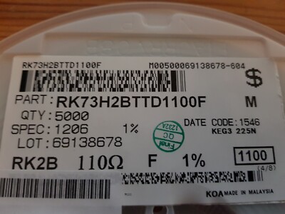 100 Stück SMD Widerstand Bauform 1206 Wert 110 Ohm 1% 0,25 W Gurtabschnitt