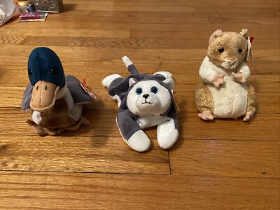 Beanie Babies 3 Lot, Jake April 16, 1997,￼ Nanook November 21, 1996, Pellet 2000