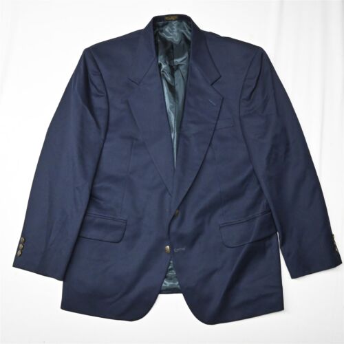 Oscar de la Renta 42S Navy Blue Gold Button Wool Blazer Suit Jacket Sport Coat