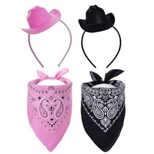phnydreg 2 Sets Cowboy Mini Hat Headbands and Paisley Bandanas for Women Girls