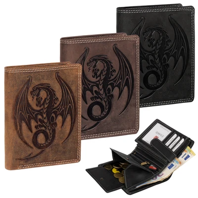 SHAGHELY IMPORT & GROßHANDEL RFID Büffel Echt Leder Geldbörse Portemonnaie Herren mit geprägtem Motiv Hochfor