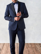 NEW SUITSUPPLY Havana Navy Blue Tux Tuxedo Full Suit 46R Super 110s Wool Shawl