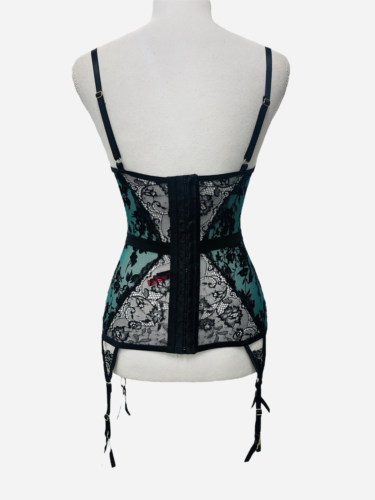 Seven Til Midnight Black Green Floral Garter Chemise Lingerie Mesh Sexy Bustier
