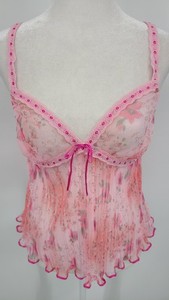 Y2K 90 Babydoll Coquette Sheer Cami 8 Medium Pink Parisian Fairy Flowy Crop Lace