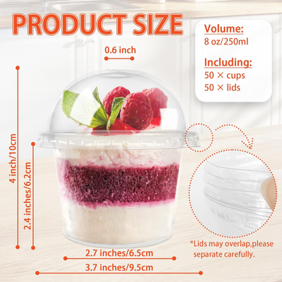 50 Pcs 8 OZ Disposable Plastic Cups with Dome Lids,Clear Dessert Cup,Mini  Parfai | eBay