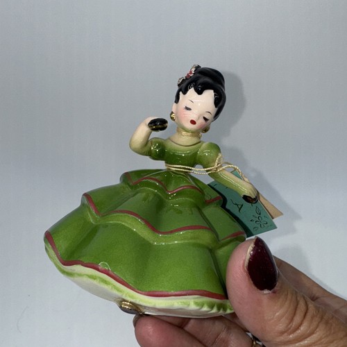 Vintage Josef Originals Mexiko Figur Little Internationals grünes Kleid, Etikett - Bild 4 von 10