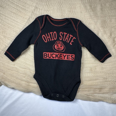 Team Athletics Ohio State Buckeyes 0-3M Black Red Long Sleeve Snap Bodysuit