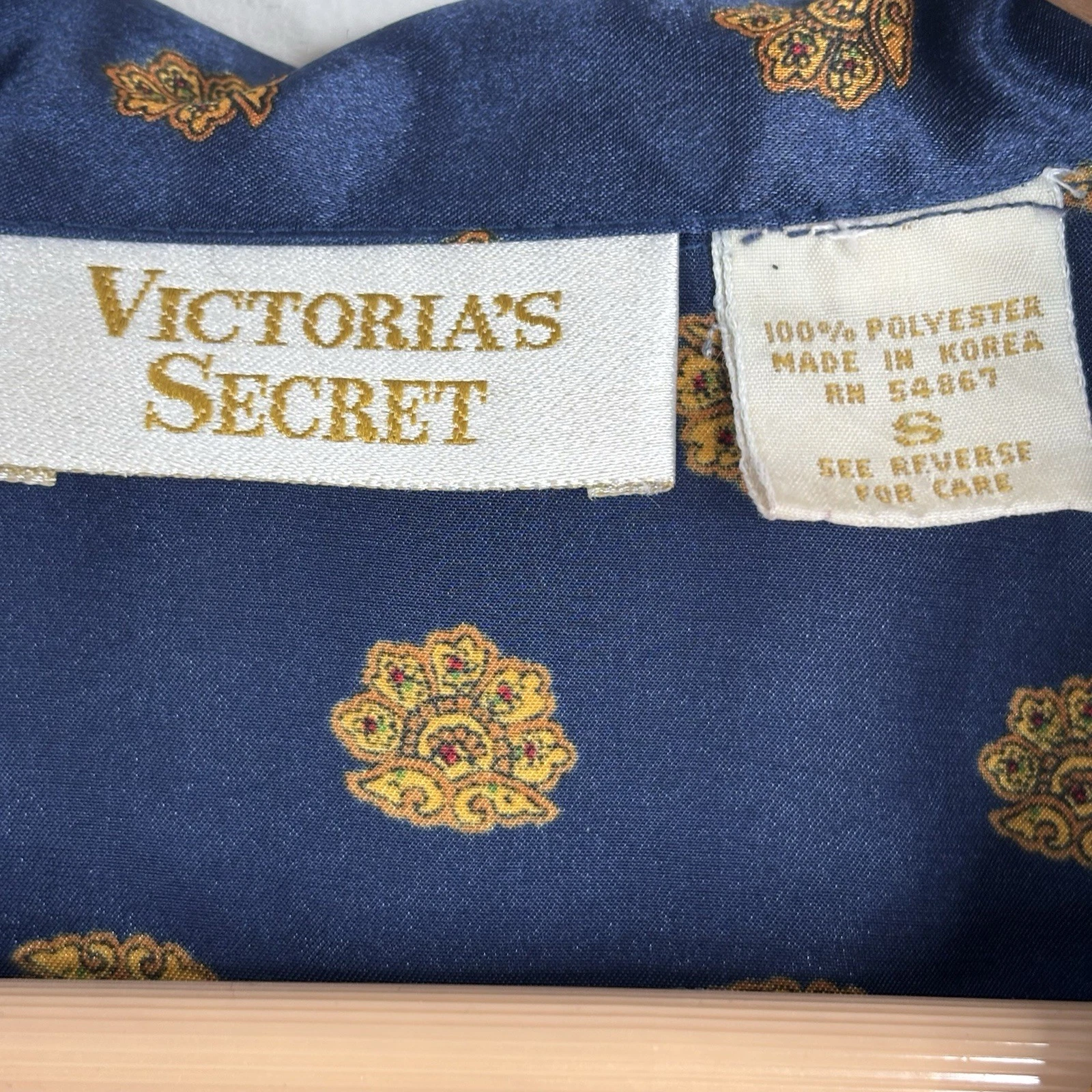 UNDERCOVER Camicia da notte vintage Victorias Secret S etichetta oro blu navy reggenza camicia abito lingerie