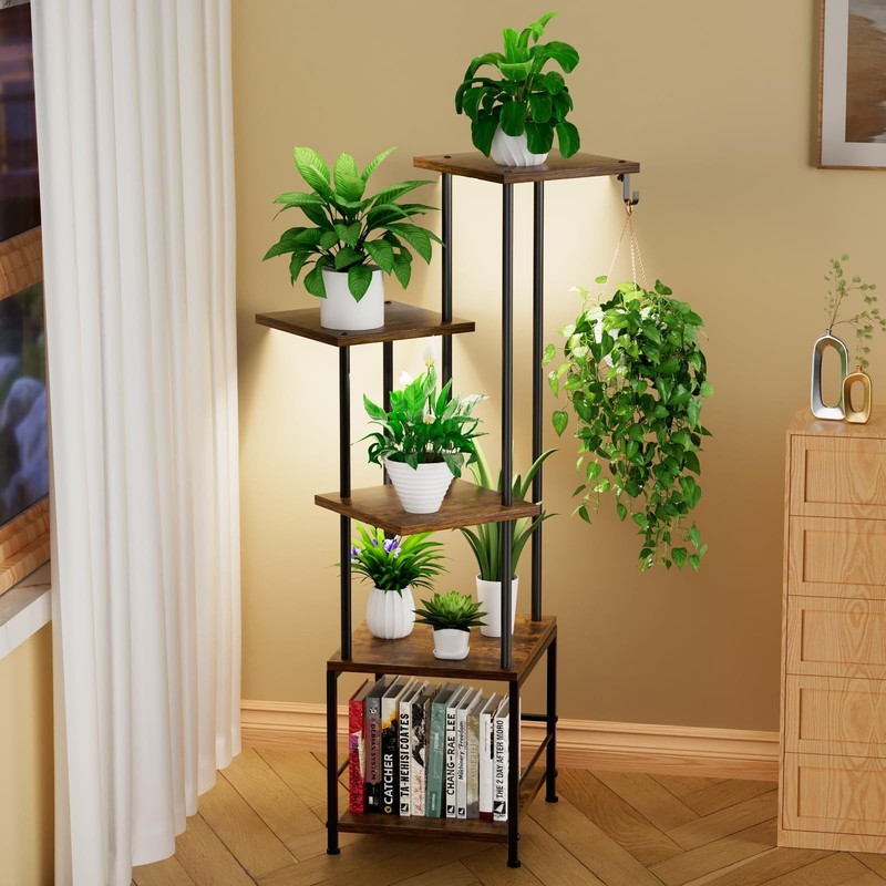 Plant Stand Indoor with Grow Light, 5-Tiered Tall Plant Stand Indoor, Metal P...