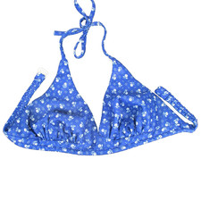 Vtg 70s JCPenney Blue Floral Bikini Top Shell Logo Boho Hippie USA Size S/M