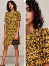 WHISTLES Yellow Trailing Daisies Georgina Floral Dress 10 Yellow Cottagecore