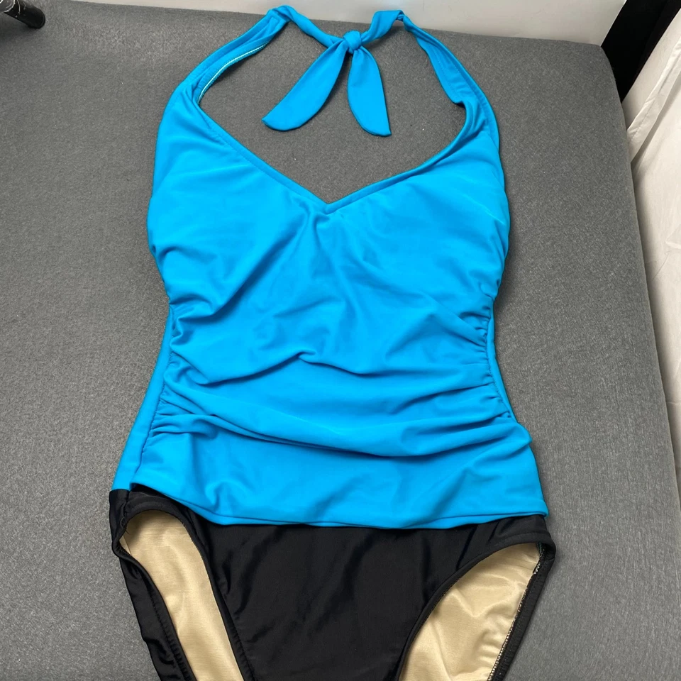 Traje de baño Carol Wior azul superior negro parte inferior media pieza talla 8-10 con aros ruch Foto 4 de 4