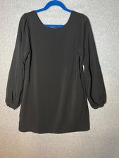 Lulus Status Update Black Shift Dress Medium Pockets Puff Sleeves