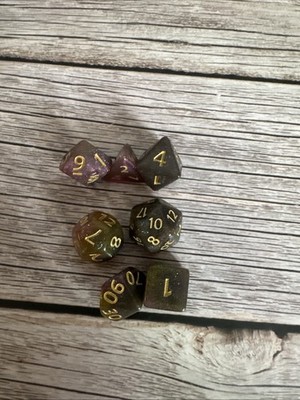 New 7 Piece Polyhedral FluorescentW/ Gold Number Dice Set With Bag.