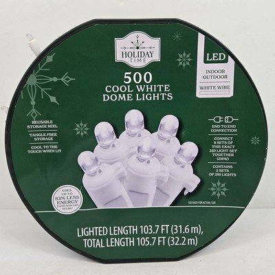 Holiday Time 500 Cool White Dome LED Lights White Wire 103.7 Ft