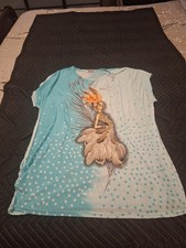 Blossom By P Women’s 2XL Rhinestone Graphic Top Blue Polka Dot Short Sleeve Shir