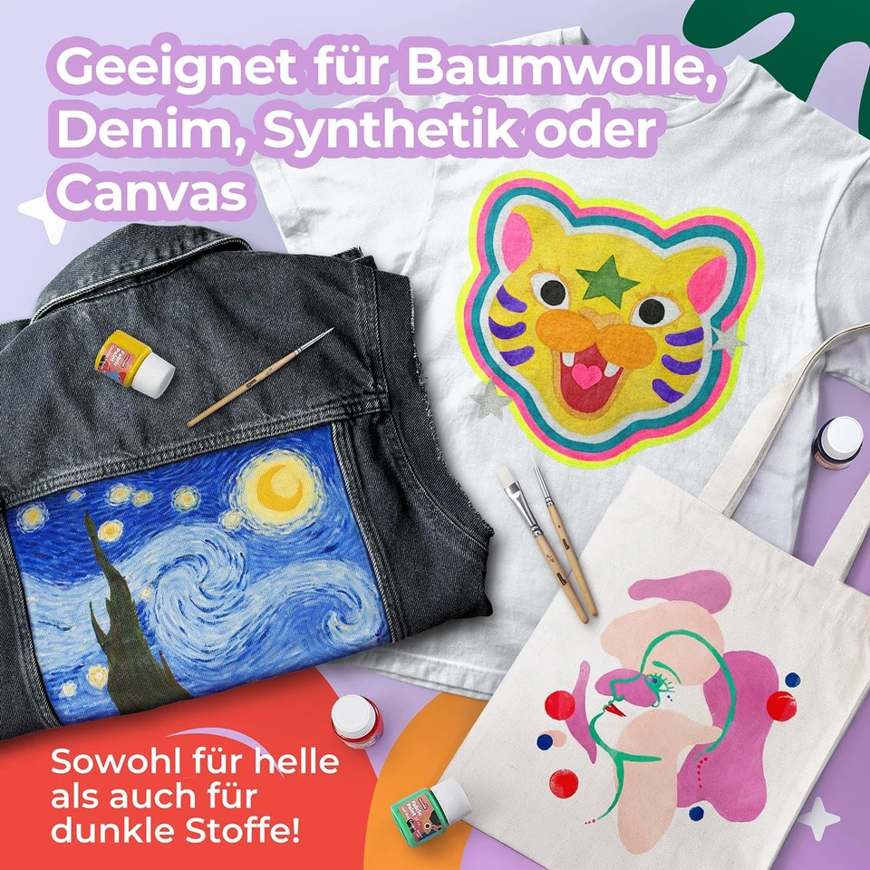 Textilfarbe Waschmaschinenfest 14x20ml | Waschfestes Set inkl. Gold, Silber, ... - Bild 2 von 4