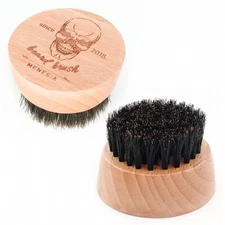 Menesia Small and Round Beard Brush, Pocket Travel Men's Wooden Boar Bristle ...