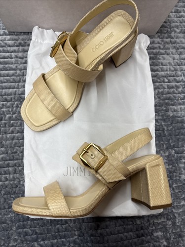 Jimmy Choo donna RAFFIA con fibbia diamantata Falco 70 taglia 40,5/US10,5 nuovo con scatola - Foto 5 di 12
