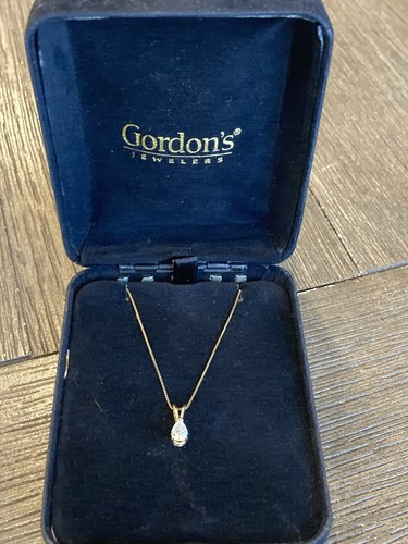 14K Yellow Gold 1/3 To 1/2 Carat Pear Shaped Solitaire Diamond 18” Necklace