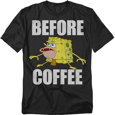 SPONGEBOB SQUAREPANTS BEFORE COFFEE MEME Licensed Adult Graphic Tee Shirt SM-5XL