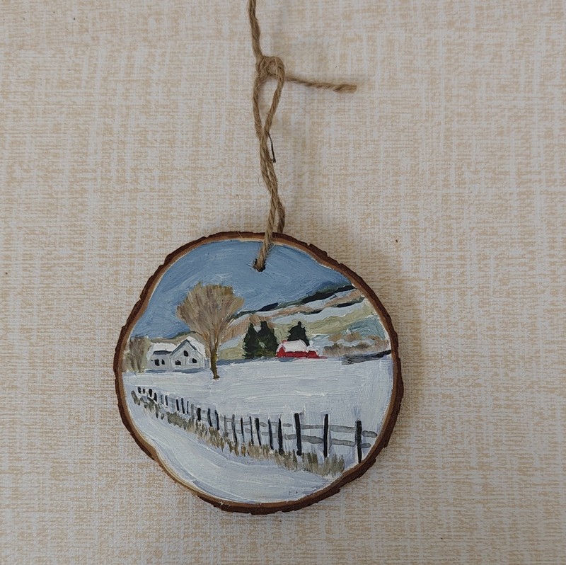 Langford Hand Painted Wooden Snowman Christmas Ornament Rustic Round Hanging