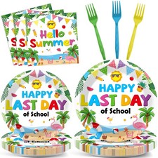 96 Pcs Happy Last Day of Party Plates and Napkins for Summer Tropical Beach P...