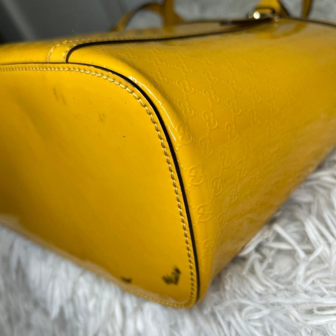 GUCCI Micro GG Patent Leather Tote Bag Yellow Authentic Vintage thumbnail 12