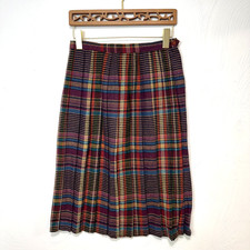 Vintage 80s Multicolor Plaid A Line Wool Blend Casual Midi Skirt Womens Size 13