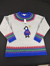 Christopher Banks Blue Gray Penguin Winter Sweater Size Medium Women's