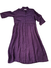 Flax 100% Linen Plum Purple Long Sleeve Button Down Dress Medium NWT