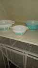 PYREX Amish Butterprint 3pc Nesting Mixing Bowl Set 441 442 443 White/Blue