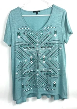 Signature Studio Women's Green Black White Shiny Stripe Geometric Bead Accent XL