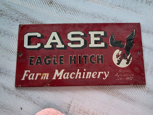 LARGE VINTAGE CASE TRACTORS EAGLE PORCELAIN FARM MACHINE SIGN 12" X 6"..